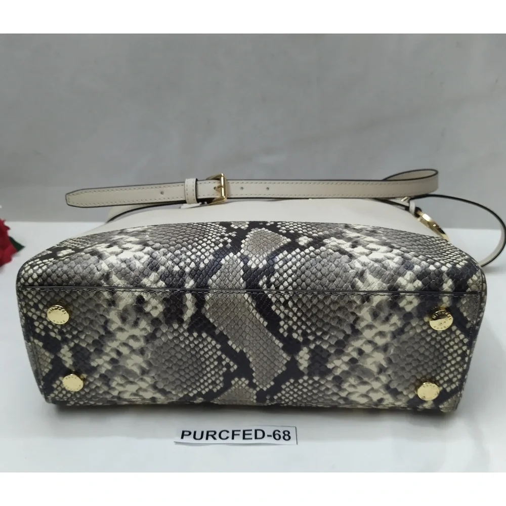 Michael Kors White Leather Snakeskin Embossed Detail Carryall Satchel Bag